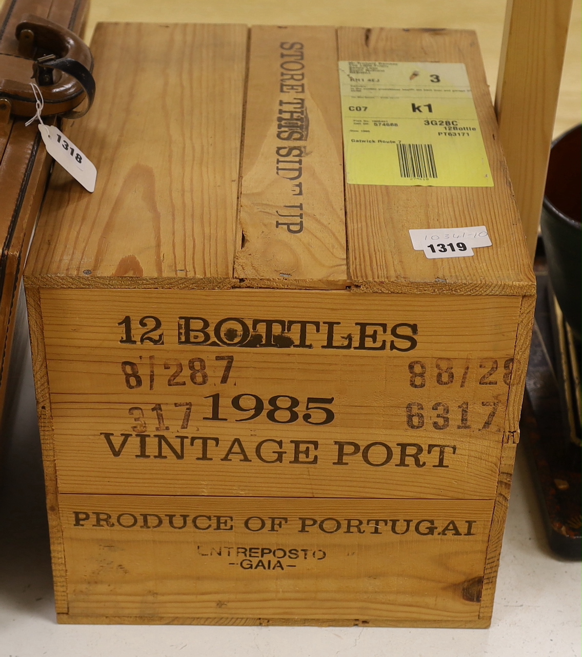 Twelve bottles of Dows Vintage Port, 1985, in OWC, purchased from The Wine Society.